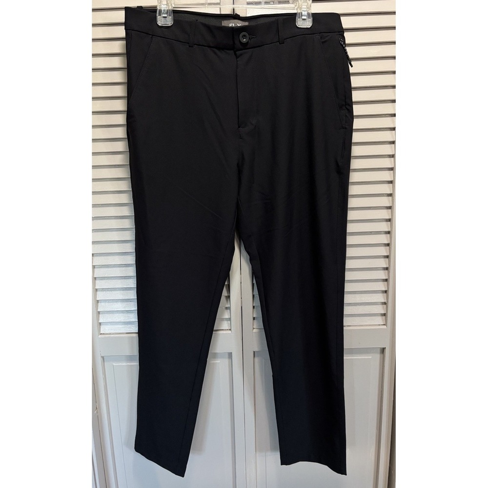 FLX Straight Leg Pants Size 34 Lightweight Black Elastic Band Mid Rise Zip